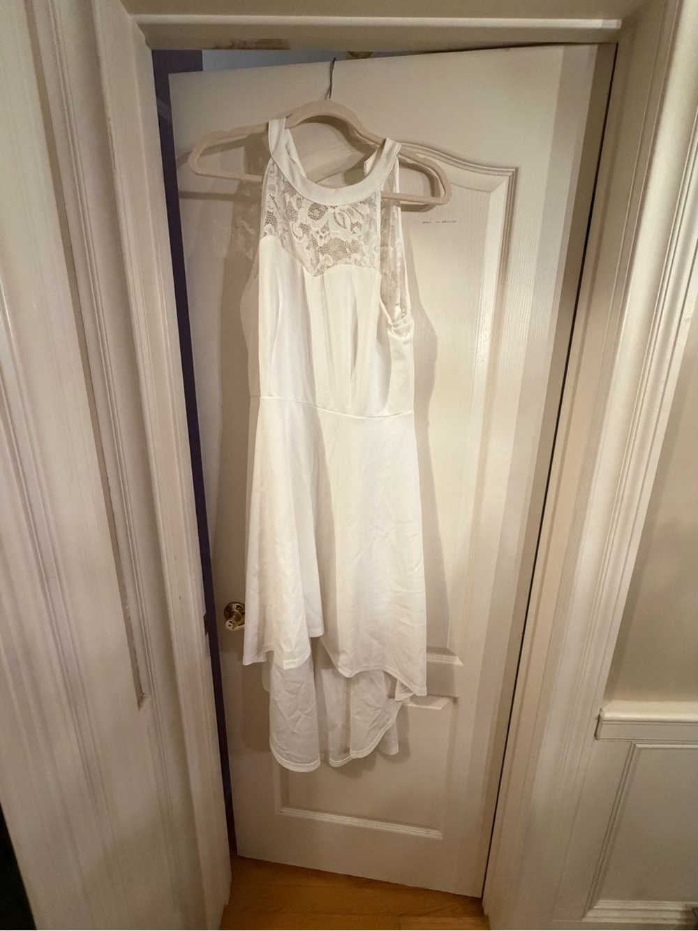 Amazon White High-Low Lace Yoke Halter Dress